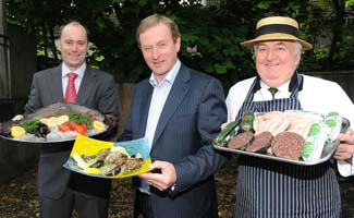 Dermot Madigan, general manager, Mulranny Park Hotel, and Sean Kelly, Kelly's Butcher's, Newport with the Taoiseach Enda Kenny - Gourmet Greenway Mayo Ireland